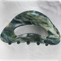 Pince à cheveux vintage française avec motif léopard vert marbré et paillettes argentées - Vert d'Encre