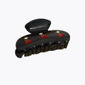 French minimalist black hair claw with sparkling red cherry rhinestone design - Classic Black