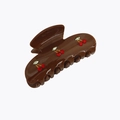 French style dark brown hair claw clip with elegant rhinestone cherry decoration - Coffee