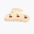 Minimalist cream acrylic hair claw with red rhinestone cherry pattern and smooth finish - Warm Yellow