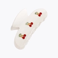 Ivory white hair claw clip with sparkling red rhinestone cherry patterns and green leaves - Cream