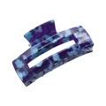 Square acetate claw clip with dark purple and light blue mottled tortoise pattern - Sapphire Blue