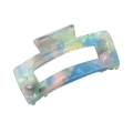 Rectangle acetate hair claw clip with multicolored pastel marble patterns for thick hair - Metallic Green