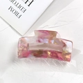 Pinza per capelli in acetato marmorizzato rosa e viola con design rettangolare cavo - Viola Iridescente Stile Vuoto