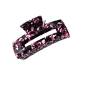 Rectangle hollow acetate hair claw clip with purple and black marble floral patterns - Colorful Red