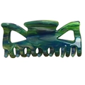 Pince à cheveux moyenne avec motif marbré acrylique vert et bleu pour femmes - Vert Foncé