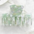 Pince à cheveux courte en acétate avec motif de marbre vert menthe et lavande doux - 7.5cm / Vert frais