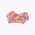 Pink acetate bow hair claw clip with gold lines and colorful confetti patterns for women - Gemstone Colorful