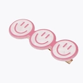 Pince à cheveux rose en acrylique avec motif de smiley et attache en métal doré - Visage Souriant Rose