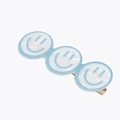 Barrette à cheveux en acrylique bleu clair avec trois smileys blancs pour femmes et filles - Visage Souriant Bleu