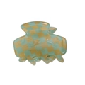 Détail d'une pince à cheveux à damier avec inscription dorée Barrette la France - Grillage Vert 3.5cm