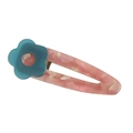 Pinza para el pelo BB de acetato rosa jaspeado con flor azul oscuro para mujer - Rosa Sakura
