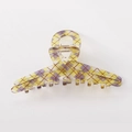 Grande pince à cheveux en acrylique à carreaux violets et jaunes pour cheveux épais - Plaid Jaune Ciboulette Croisé
