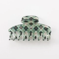 Grande pince à cheveux avec motif à losanges vert et noir et finition acrylique - Plaid Vert Foncé en Arc