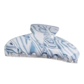 Grande molletta per capelli elegante in acetato con motivo marmorizzato blu e bianco - Striscia Blu