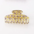 Grande pince à cheveux en acrylique à carreaux jaunes pour coiffage en chignon - Plaid Jaune Ciboulette en Arc