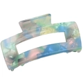 Large square hair claw clip in colorful macaron gradient marble finish - 10cm / Metallic Green