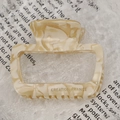 Chic cream marble acetate hair claw clip with Creation France engraving and square hollow design - 6.5cm / Beige