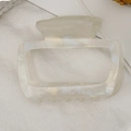 Elegant rectangle cream white cellulose acetate claw clip with marble texture for hair - 6.5cm / Iridescent White