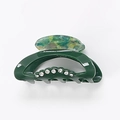 Groene haarklem van acryl met marmeren textuur en glinsterende strass-steentjes details - Halfrond Opengewerkt Donkergroen