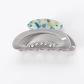 Grey acrylic hair claw clip with colorful floral pattern and sparkling rhinestones - Light Gray