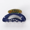 Elegant navy blue hair claw clip with emerald resin accents and diamond rhinestones - Dark Blue