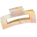 Large square hair claw clip with colorful marble pattern and metal spring for women - 10cm / Colorful Yellow