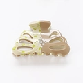 French retro hollow ponytail clip with beige and brown floral pattern and rhinestones - Light Green Coffee