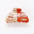 Orange and beige floral cutout hair claw clip with rhinestones for women - Dark Orange