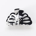 Acrylic ponytail claw clip with black and white cow print and rhinestone flower detail - Black+White