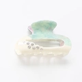 Mint green marble acrylic claw clip with rhinestones and cream white accent base - Light Green