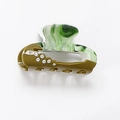 Green marble acrylic hair claw clip with rhinestones for women's elegant hairstyle - Dark Forest Green