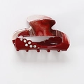 Red marble acrylic hair claw clip with rhinestones for elegant ponytail styling - Dark Red