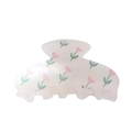 Schicke cremefarbene Haarklammer aus Acryl mit rosa Tulpenmuster für Damen - Tulpenstil (Wg21#)