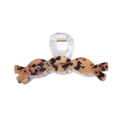 Elegante pinza de pelo acrílica con estampado de leopardo, base transparente y muelle dorado - Doble Curva Leopardo 12cm