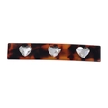 Vintage tortoiseshell acetate hair clip with three heart-shaped rhinestones decoration - 7cm / Amber