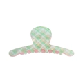 Pince à cheveux carrée à carreaux vert et rose avec finition pailletée brillante - Style en Forme de Barre / Grand / Rose Vert Contraste