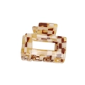 Checkerboard pattern cellulose acetate square hair claw clip in beige and brown tones - Grid Pattern Square Hollow