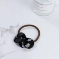 Brown elastic hair tie with black handmade resin charm and golden letter engraving - 5.2cm / Round Buckle-Black (5.2cm)