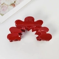 Elegante pinza per capelli in acrilico rosso vivace con design a petalo e lucentezza - Rosso Brillante 8.8cm