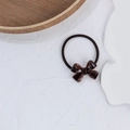 French vintage coffee brown 3D bow hair tie with high-elastic band and glossy finish - Bow-Dark Coffee (3.8cm)
