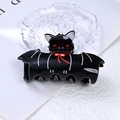 Pinza per capelli gotica a pipistrello nero e gatto vampiro con fiocco rosso festivo - 8.5cm / Pipistrello Viso di Gatto Nero