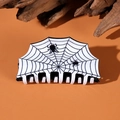 Molla per capelli Halloween con motivo a ragnatela nera su fondo bianco per donne - Ragnatela bianca / 7,8 cm