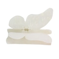 Oversized cream butterfly hair claw clip with pearlescent finish and gold metal spring - Shell White (11.5cm)