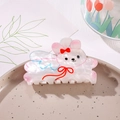 Pince à cheveux lapin mignon en acrylique avec fini nacré et détails de ruban rouge - Pince Petit Lapin 8cm