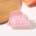 Pinza per capelli a forma di cuore in acetato rosa con strass e trama marmorizzata - Cuore Rosa 6cm