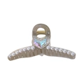 Translucent brown hair claw clip with pearlescent beads and iridescent heart charm - Sparkling Heart Gray (13cm)
