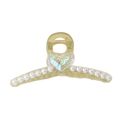 Elegant pale yellow resin hair claw clip with iridescent heart and pearl accents - Sparkling Heart Olive Green (13cm)