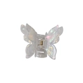 Iridescent white double-layered butterfly hair claw clip with holographic pearlescent finish - 4.8cm / AB White