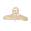 Pince à cheveux crème élégante avec motif lapin iridescent et détails en perles - Ours Étincelant Abricot (13cm)
